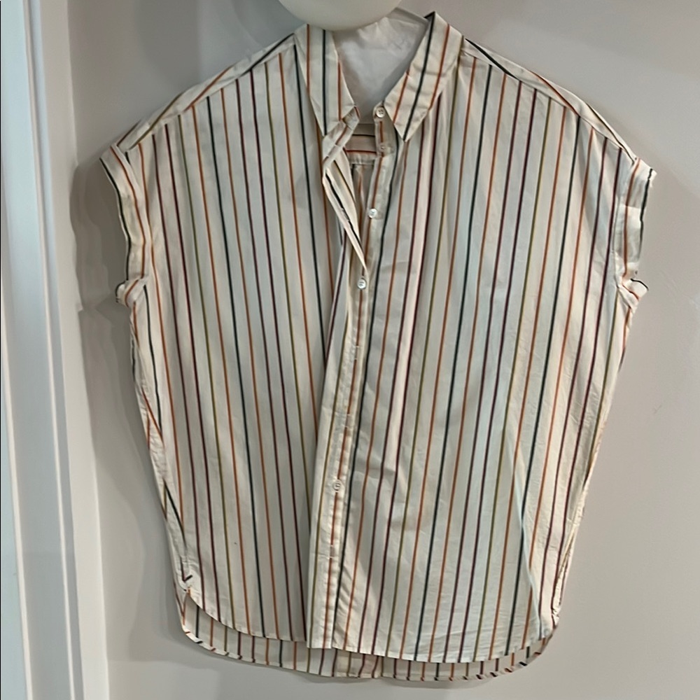 Madewell 100% Cotton Striped Sleeveless Button-Up Shirt